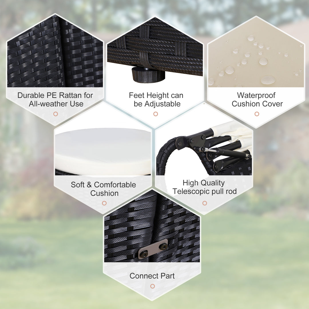 MCL Five-Piece Rattan Garden Bed, with Canopy - Black/White