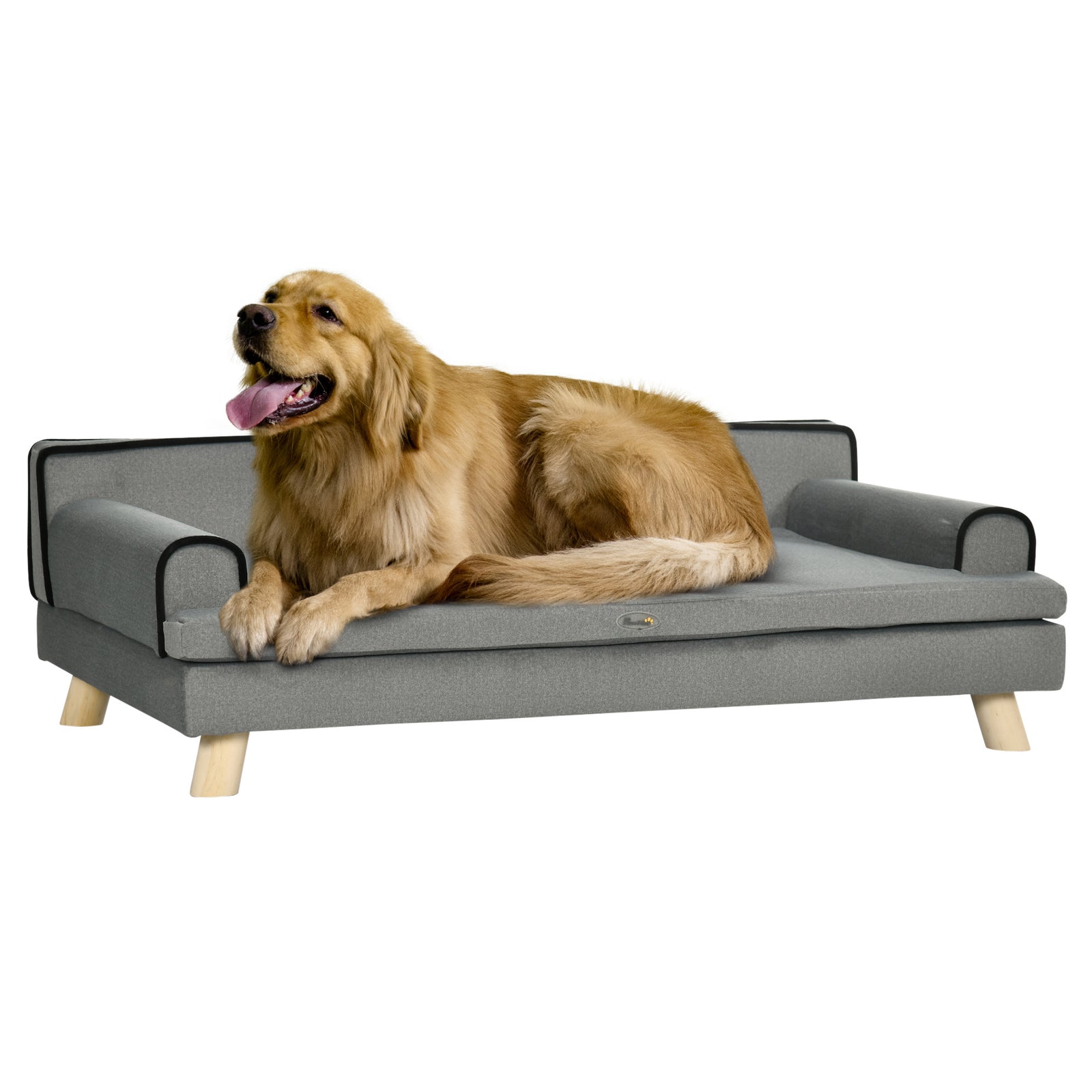 Dog Sofa, with Wooden Legs, Water-Resistant Fabric, for Medium & Large Dogs - Grey