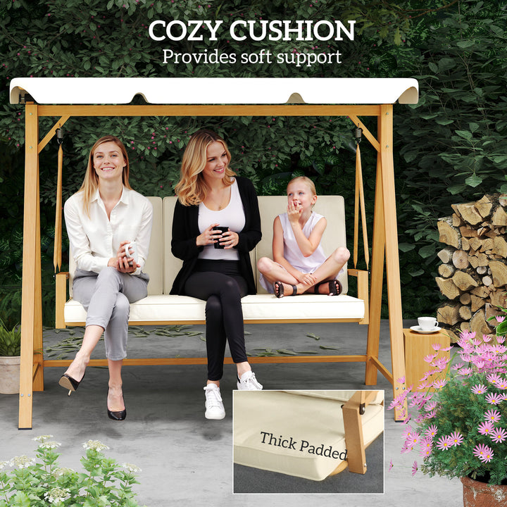Three-Seater Garden Swing Bench, with Adjustable Canopy - Beige