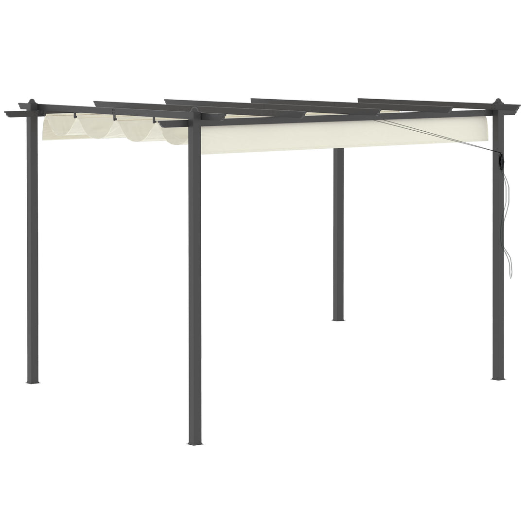 4 x 3(m) Aluminium Pergola with Retractable Roof, Garden Gazebo Canopy Shelter for Outdoor, Patio, Cream White
