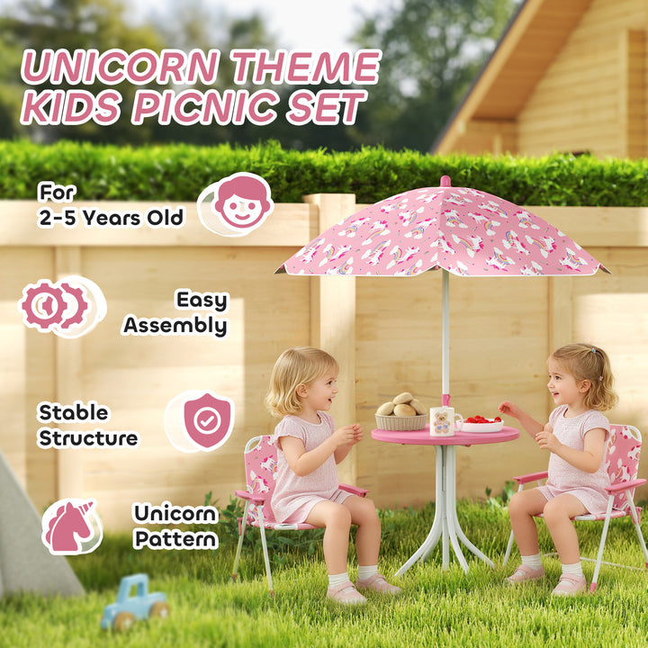 Kids Patio Table and Chair Set, Kids Garden Furniture with Umbrella, 4-Piece Bistro Set for Garden