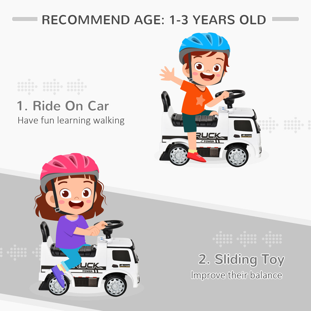 MCL 3-in-1 Ride On Car Foot To Floor Slider Toddler w/ Horn Steering Wheel NO POWER Manual Under Seat Storage Safe Design for 1-3 Year Old White