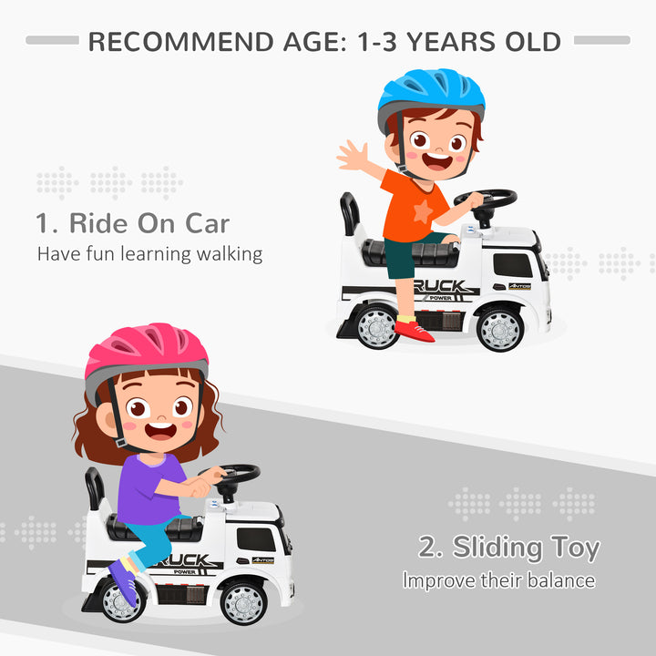 MCL 3-in-1 Ride On Car Foot To Floor Slider Toddler w/ Horn Steering Wheel NO POWER Manual Under Seat Storage Safe Design for 1-3 Year Old White
