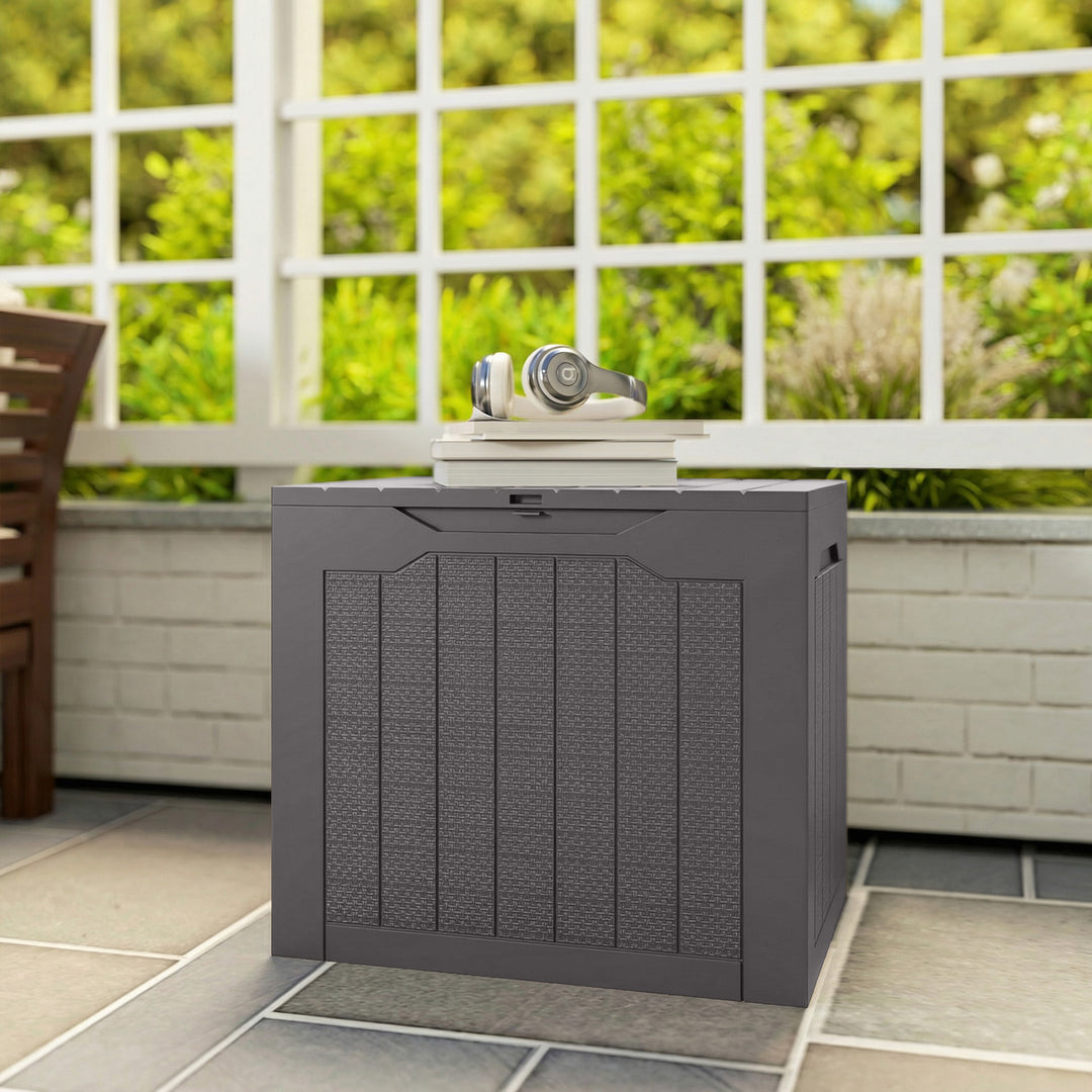 93L Plastic Garden Storage Box, Outdoor Storage Box with Handles, Waterproof Outdoor Storage Container
