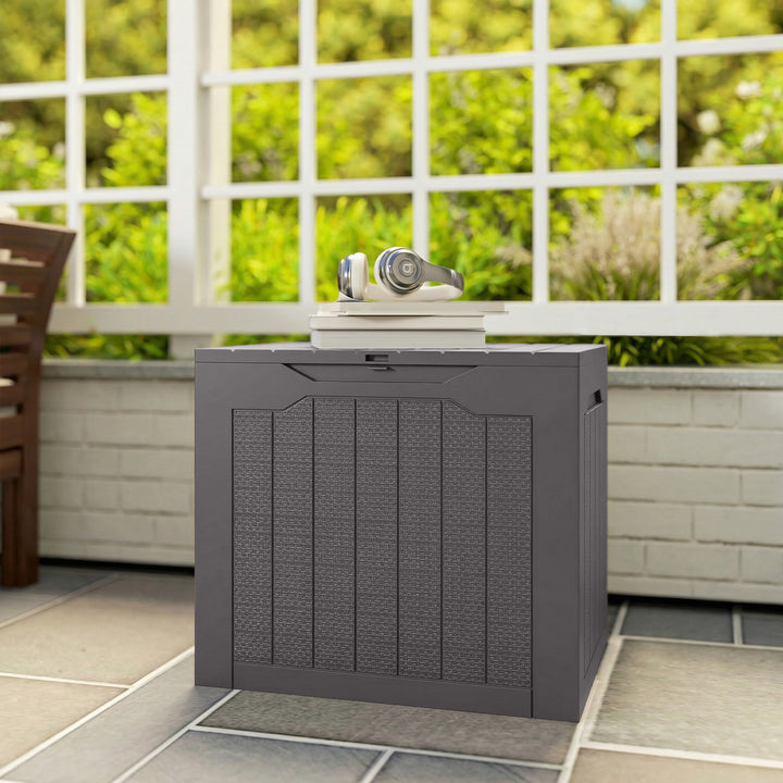 93L Plastic Garden Storage Box, Outdoor Storage Box with Handles, Waterproof Outdoor Storage Container