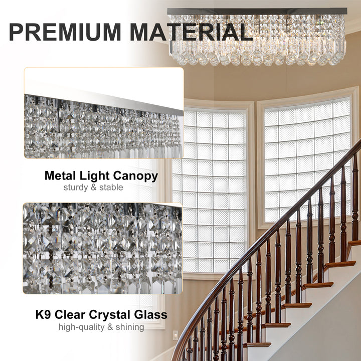 MCL Modern Crystal Ceiling Light Square Crystal Chandelier for Living Room, Dining Room, Hall, E14 Base, Silver, 80 x 25 x 23cm