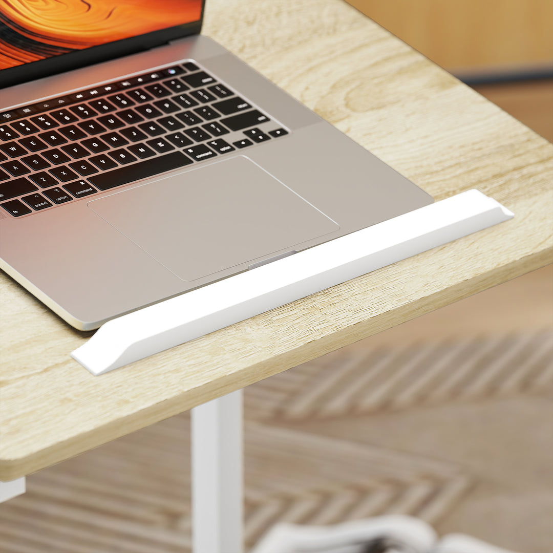 C-Shaped Sofa Side Table, Height Adjustable Overbed Table with Tilting Desktop, Mobile Laptop Desk for Living Room Bedroom, Oak and White