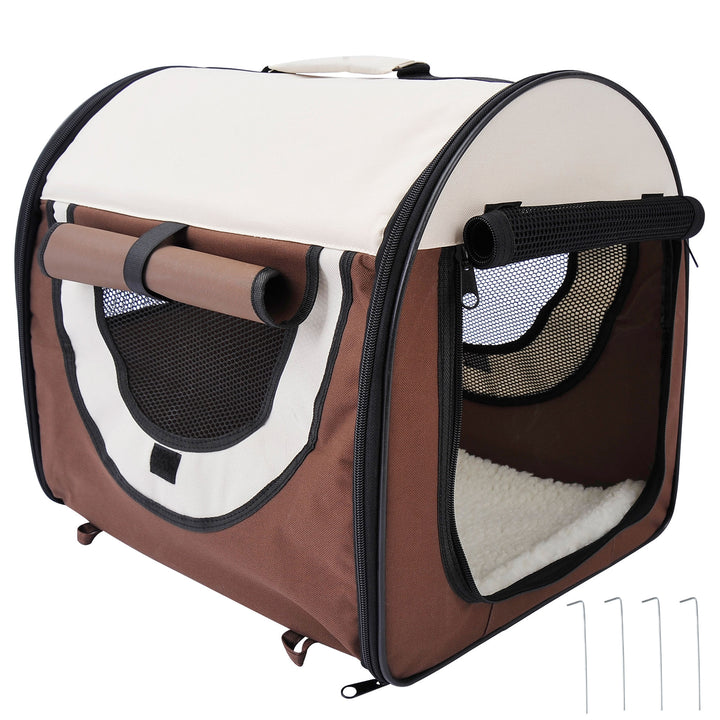 Pawhut Soft Pet Carrier, Foldable Cat and Dog Travel Bag, Breathable Fabric Crate, 46 x 36 x 41 cm, Brown. | Aosom UK