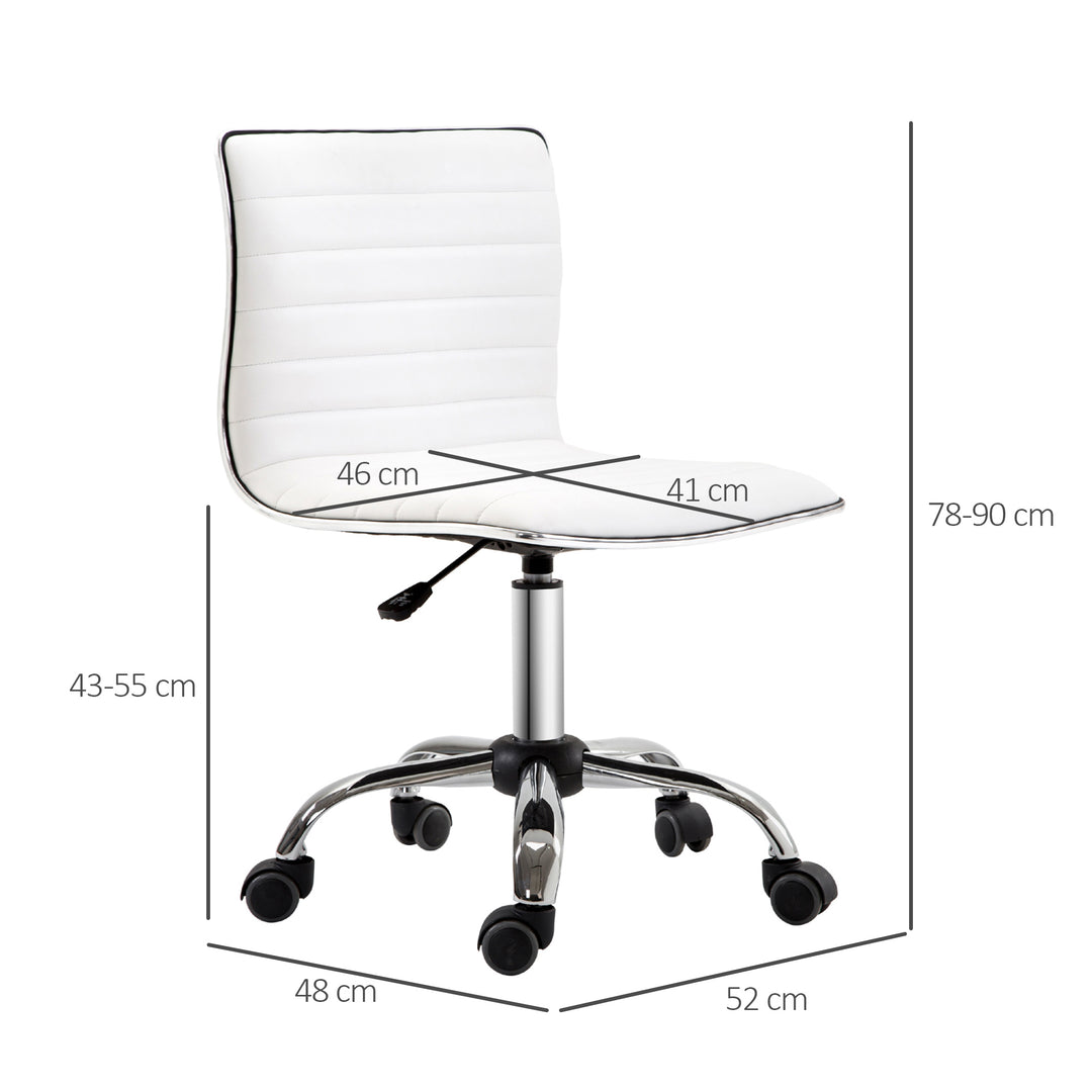 HOMCOM Adjustable Swivel Office Chair with Armless Mid-Back in PU Leather and Chrome Base - White | Aosom UK