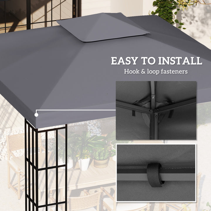 3(m) Gazebo Top Cover Double Tier Canopy Replacement Pavilion Roof Deep Grey