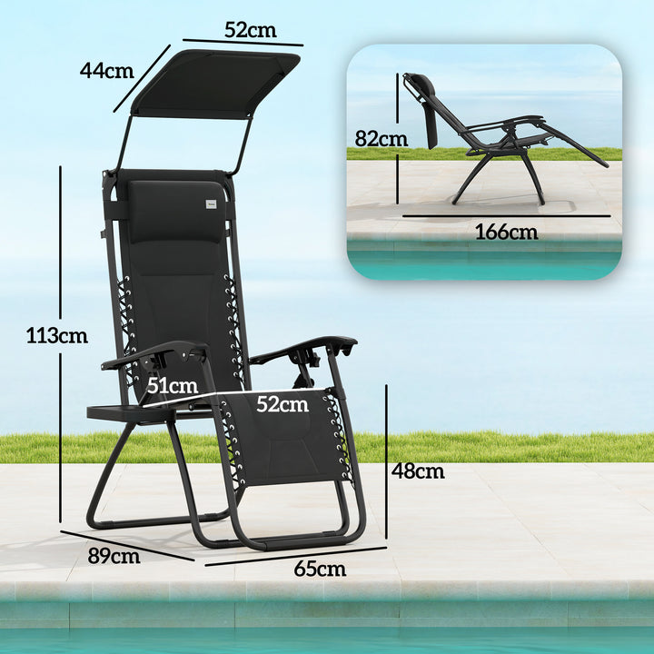 Zero Gravity Lounger Chair Set of 2, Folding Reclining Patio Chair with Shade Cover, Padded Seat, Cup Holder, Soft Cushion and Headrest for Poolside, Camping, Black