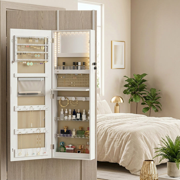 LED Mirror Jewellery Cabinet, Wall Mounted Full Length Mirror with Sto