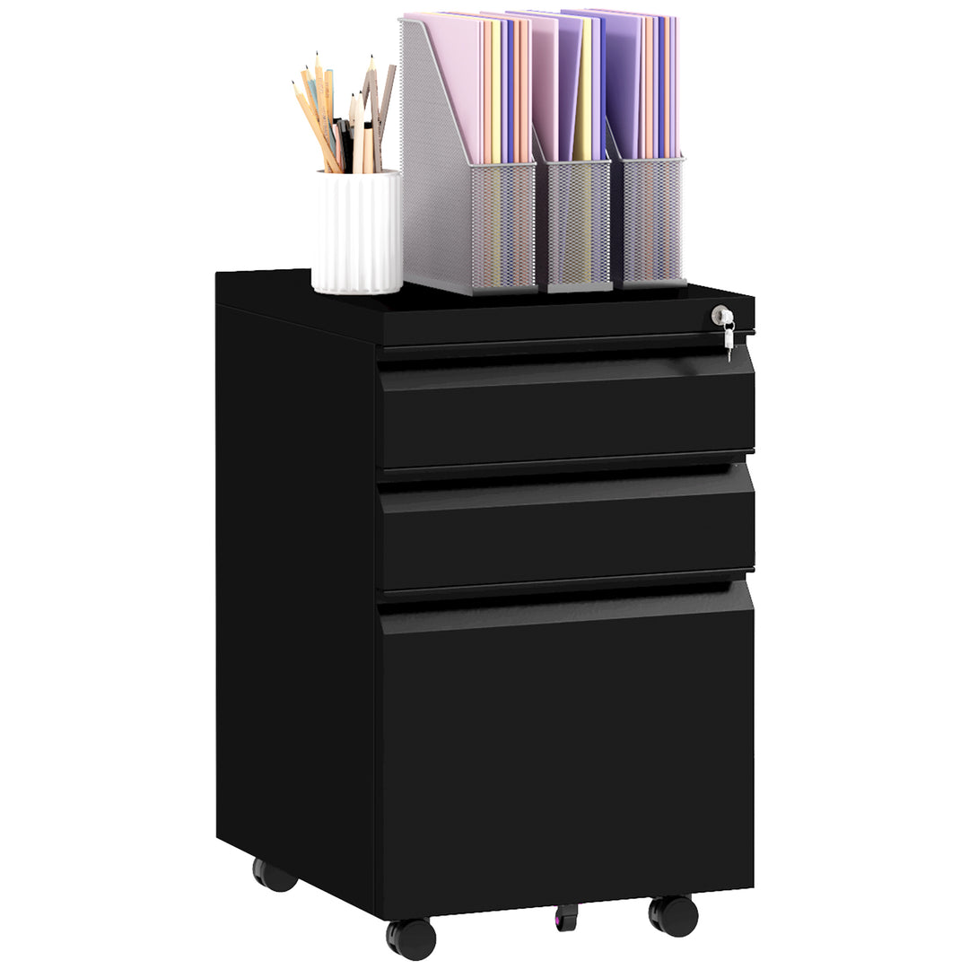 3-Drawer Filing Cabinet with Lock, Mobile Steel File Cabinet for A4, Legal and Letter Size, Under Desk Drawers with Pre-Assembled Body for Home Office, 37 x 43.5 x 60 cm, Black