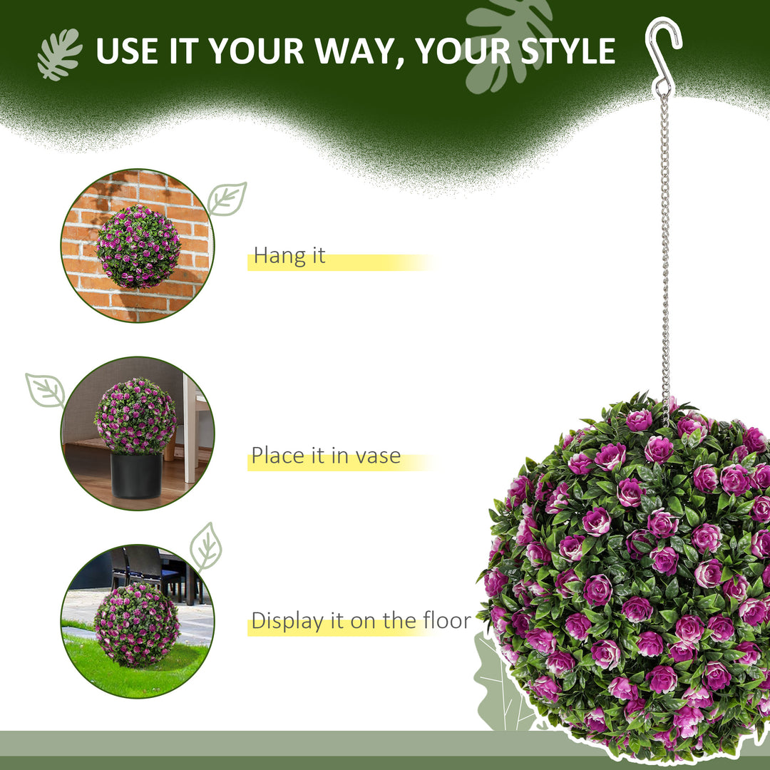 Set of 2 Decorative Artificial Plants, UV-protected Artificial Plant Topiary Rose Balls, Fake Plants for Home Indoor outdoor Decor, 28cm, Purple