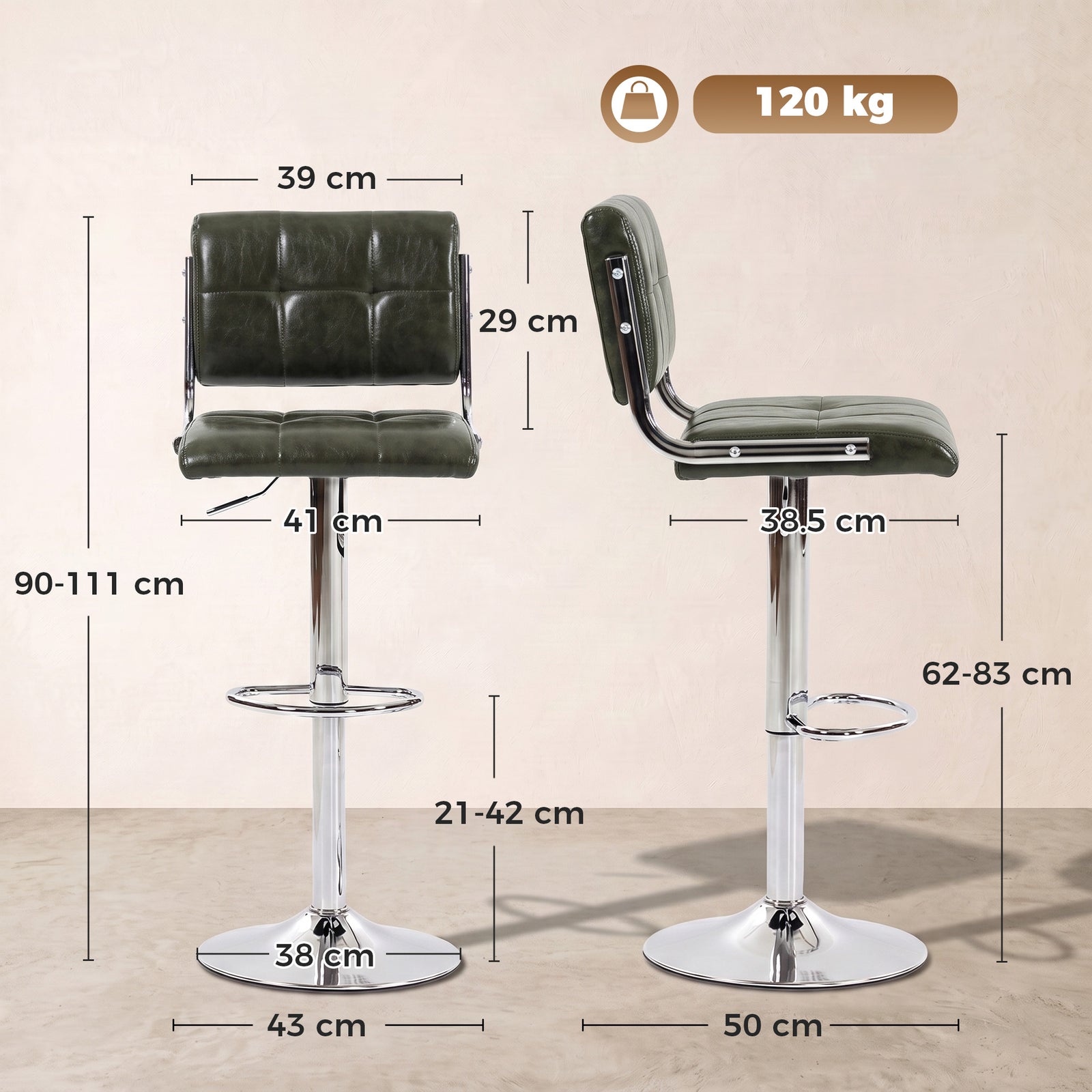 Bar Stools Modern PU Leather Adjustable Breakfast Bar Stools Backrest 