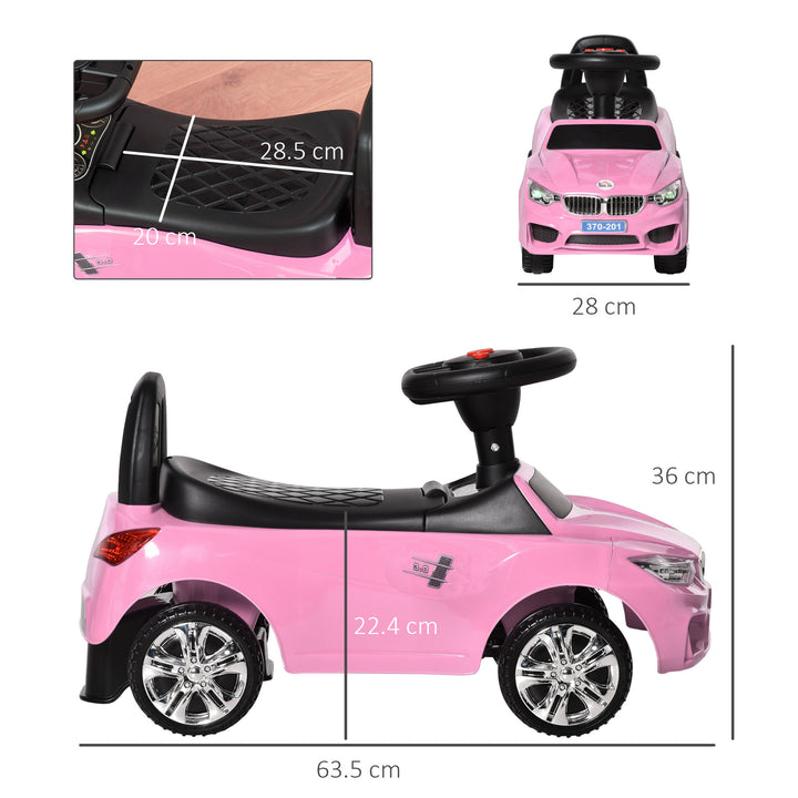 HOMCOM Baby Toddler Ride On Car, Foot to Floor Slider with Horn, Music, Working Lights, Storage, Big Steering Wheel, Pink | Aosom UK