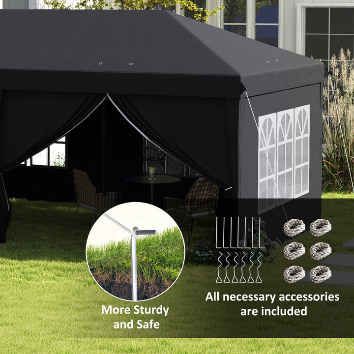 Outsunny 3 x 6 m Pop Up Gazebo with Sides and Windows, Height Adjustable Party Tent with Storage Bag for Garden, Camping, Event, Grey