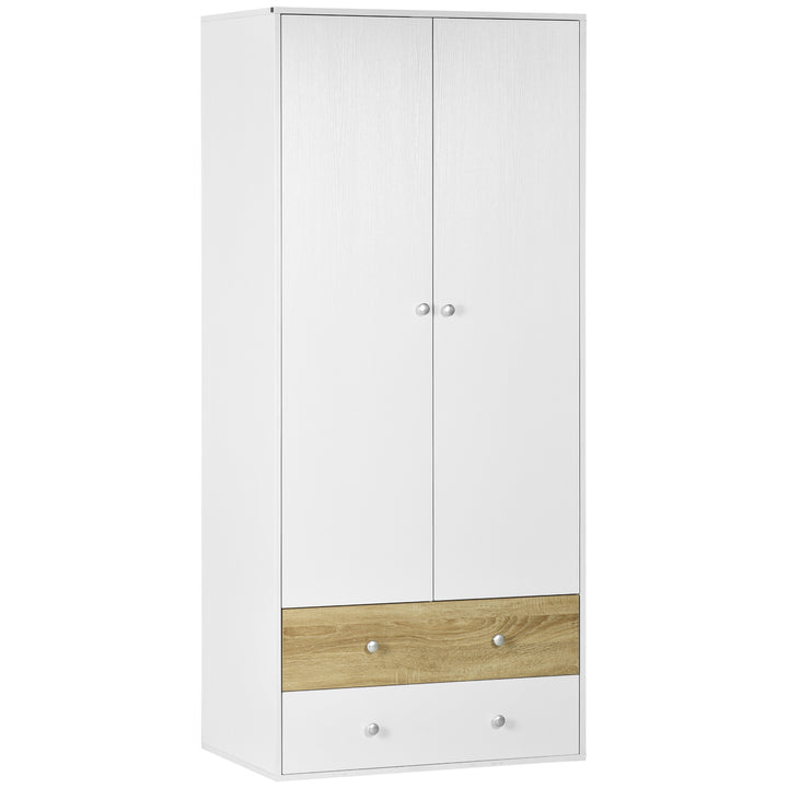 HOMCOM White 2 Door Wardrobe with Drawers, Hanging Rod for Bedroom Clothes Organisation, Storage. | Aosom UK