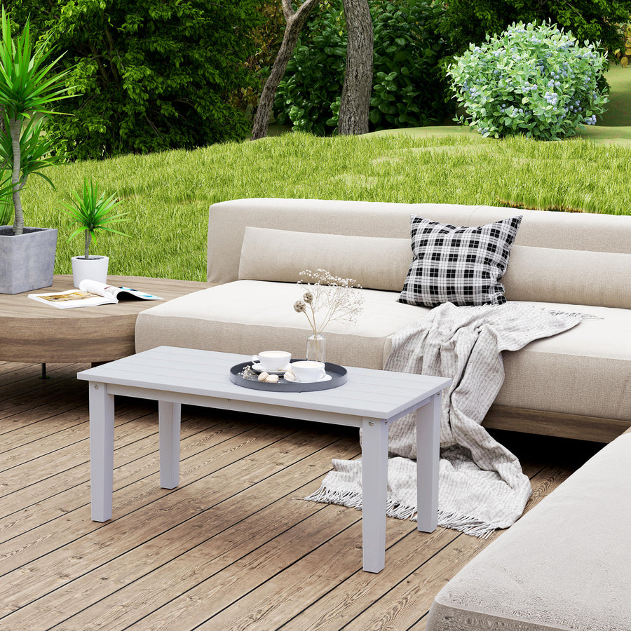 Outdoor Garden Coffee Table, HDPE All-Weather Rectangular Outdoor Garden Table with Slatted Tabletop for Patio, Balcony, 91 x 44 x 42 cm, White