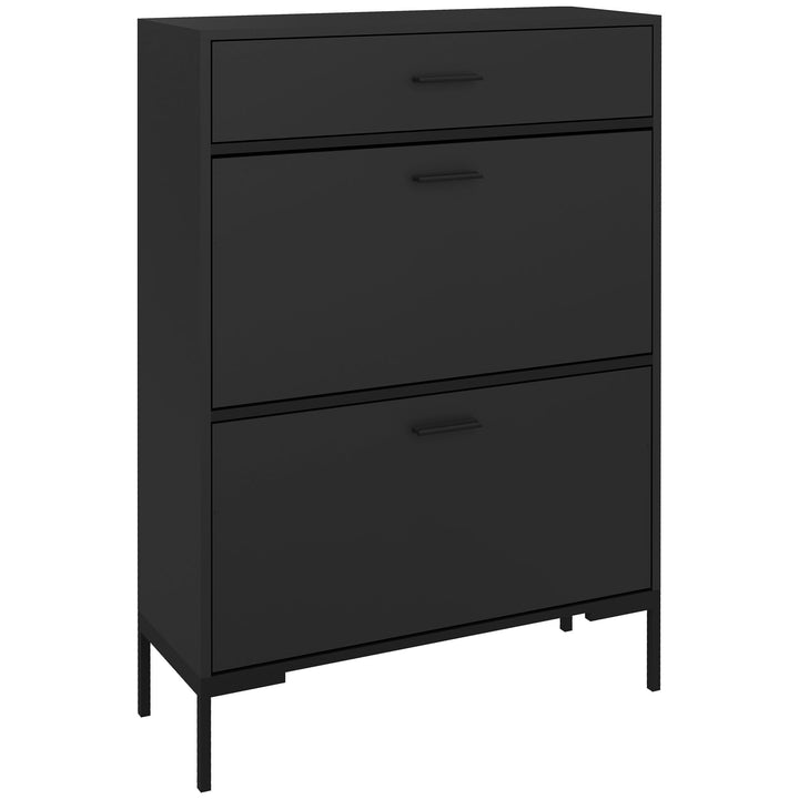 Three Drawer Slim Shoe Storage Cabinet, 12 Shoe Pairs - Black