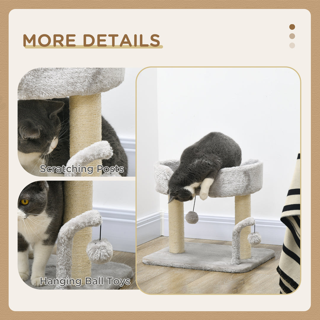 PawHut Indoor Cat Tree: Compact Activity Centre with Sisal Scratching Post & Toy Balls, Light Grey, 42cm | Aosom UK