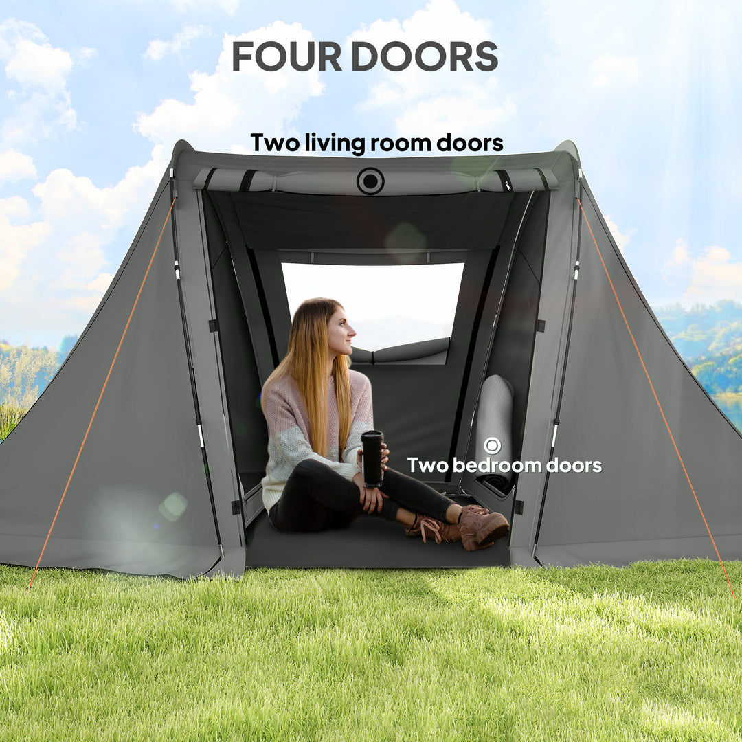 3 Man Camping Tent with Living Area and 2 Bedrooms, 3000mm Waterproof Family Tent with Sewn-in Groundsheet, Portable Dome Tent with Bag for Hiking, Festival, Backpacking, Drak Grey