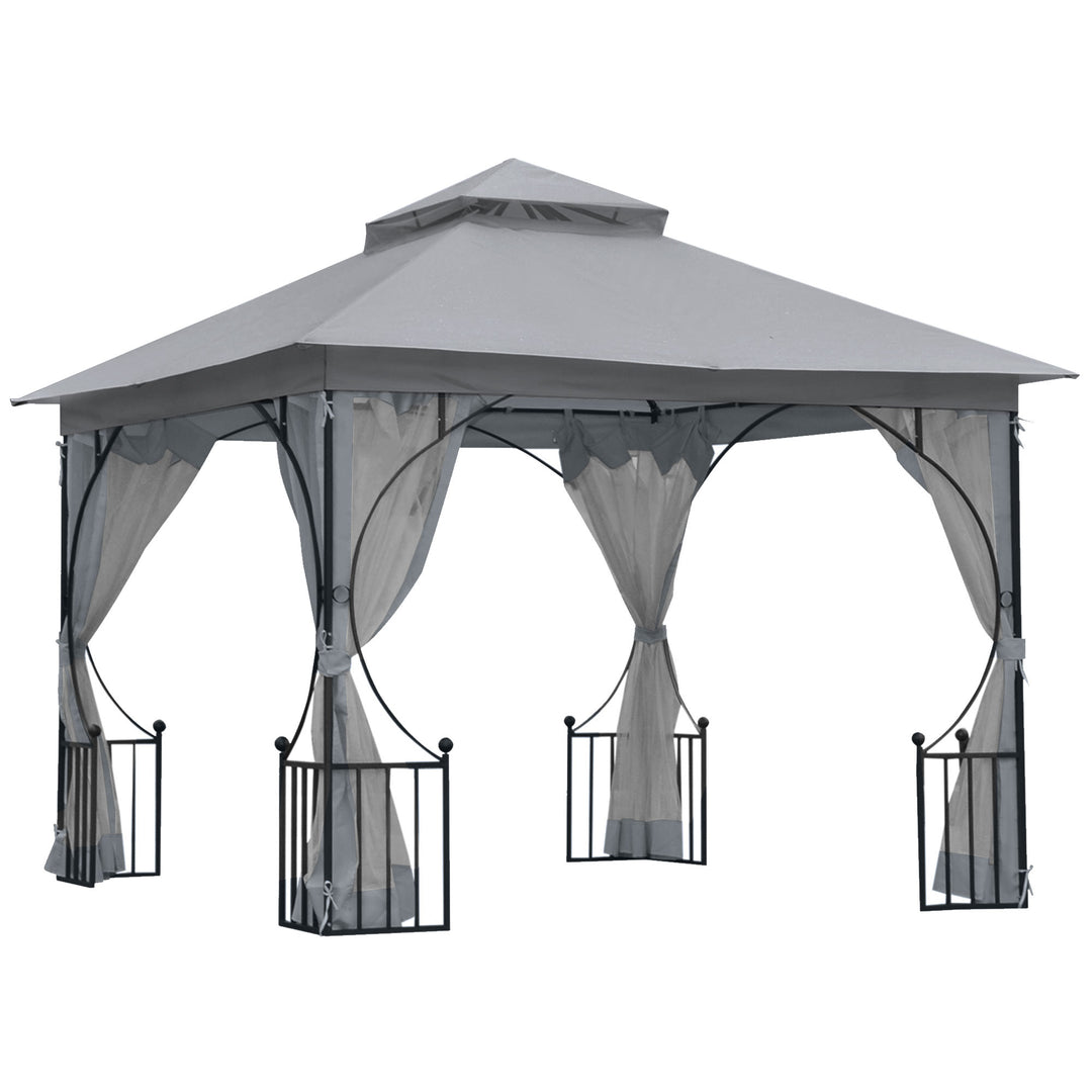 MCL 3 x 3(m) Garden Gazebo Patio Party Tent Shelter Outdoor Canopy Double Tier Sun Shade Metal Frame Netting, Light Grey