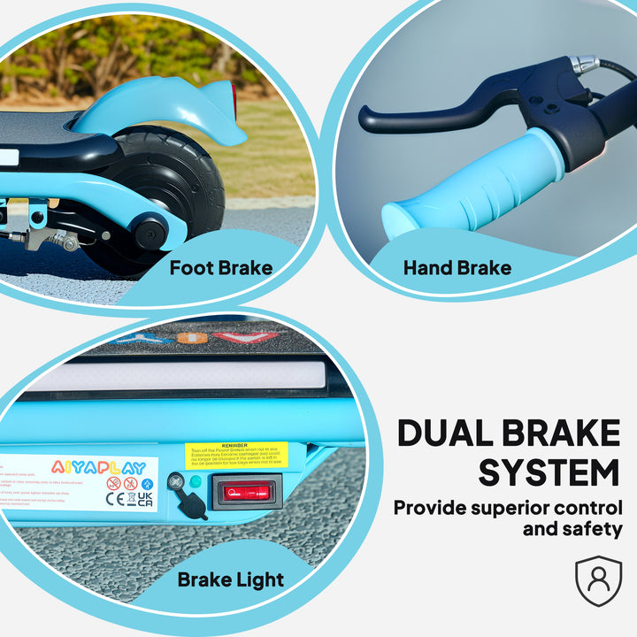 Electric Scooter for Kids Ages 6-14, with Dual Brakes, Flash Wheel and Colourful Light, Kids Electric Scooter E Scooter, Up to 12 KM/H & 10 KM, Blue
