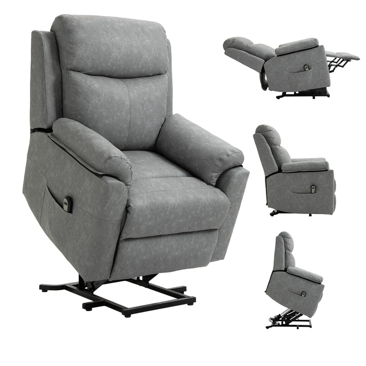 HOMCOM Power Lift Chair Electric Riser Recliner for Elderly, Faux Leather Sofa Lounge Armchair with Remote Control and Side Pocket, Grey