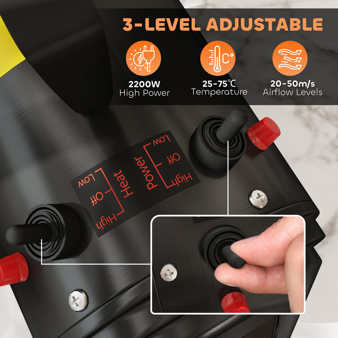 2200W Dog Hair Dryer with Adjustable Temperature & Velocity, 3 Different Nozzles, Black