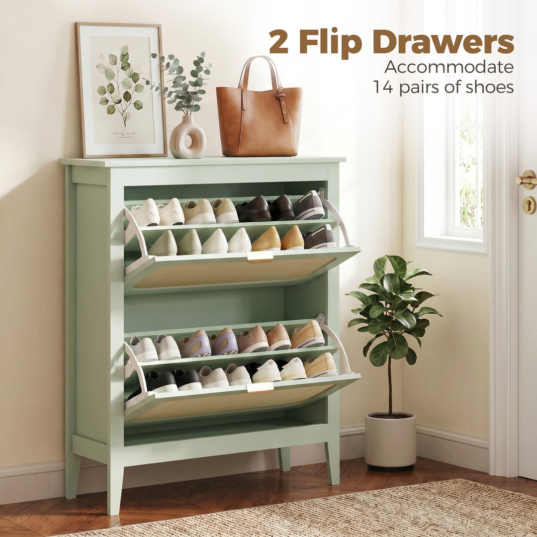 Narrow Shoe Cabinet, Boho Slim Shoe Storage Cabinet with 2 Flip Drawer