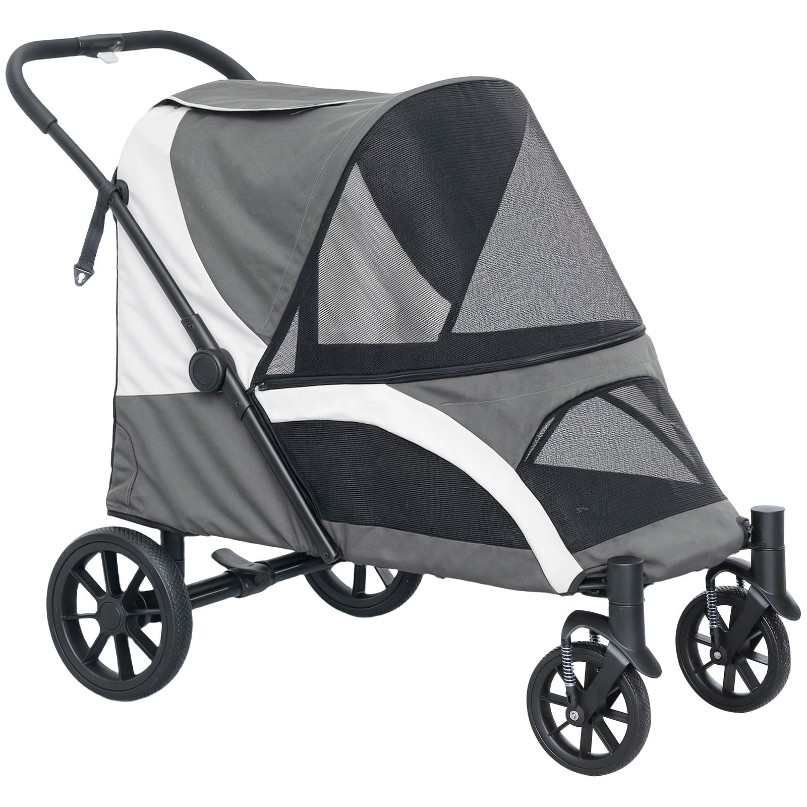 Foldable Pet Stroller for Large Dogs with 4 Big Wheels, Shock-Absorbing Frame, Safety Leashes, Brakes, Dark Grey