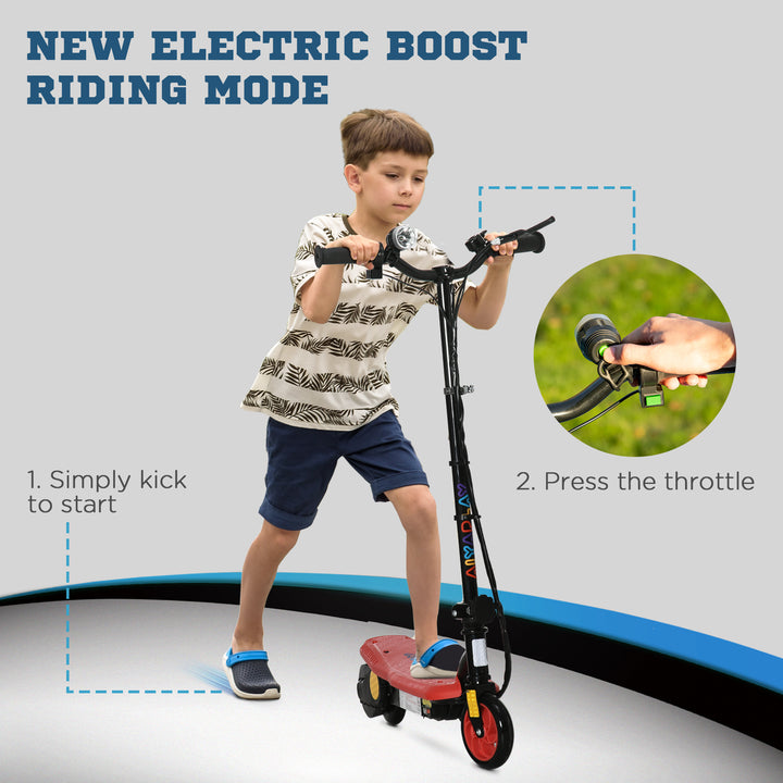 Foldable Electric Scooter, with LED Headlights, for Ages 7-14 Years, Red