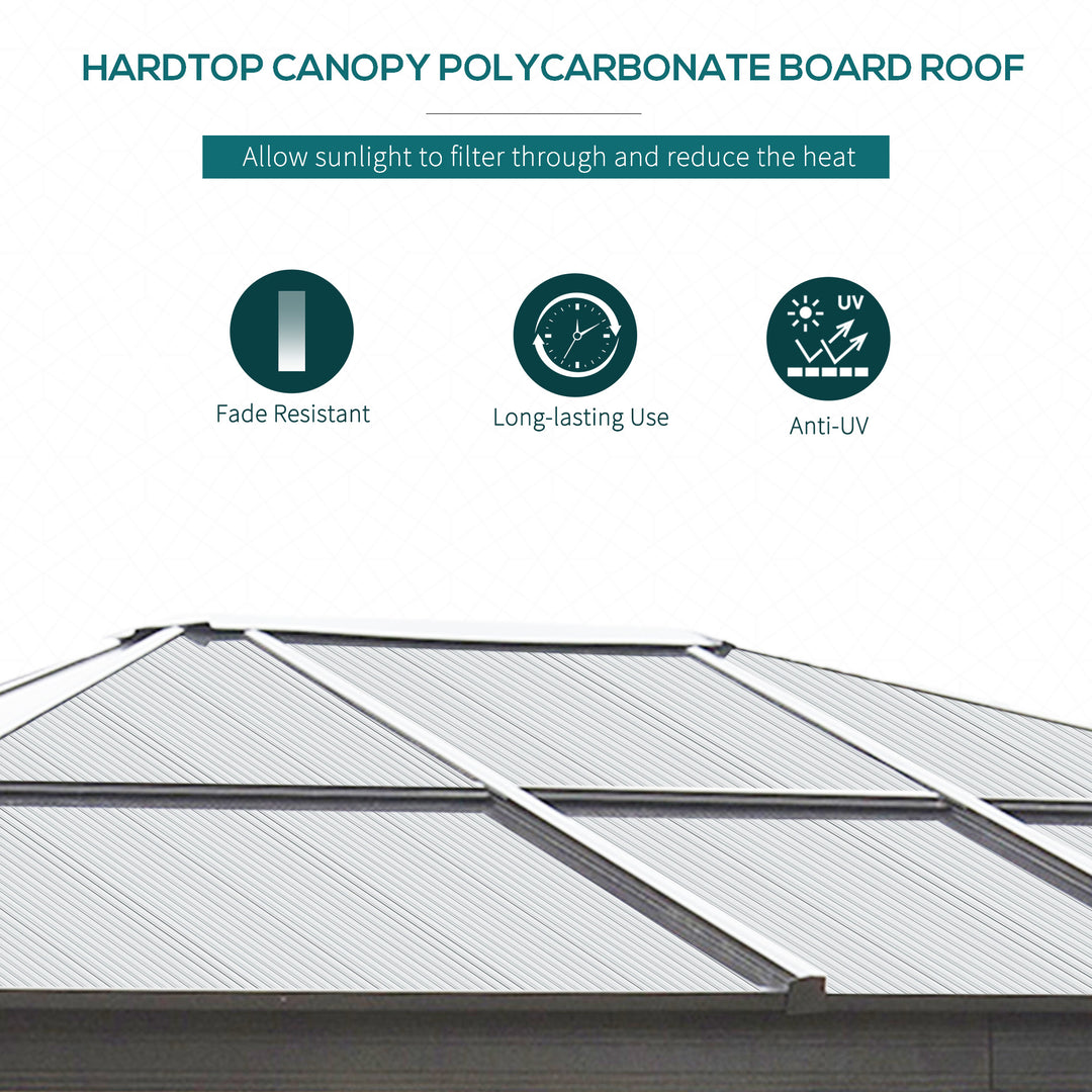 3 x 3.6(m) Hardtop Gazebo Canopy with Polycarbonate Roof and Aluminium Frame, Garden Pavilion with Mosquito Netting and Curtains, Brown
