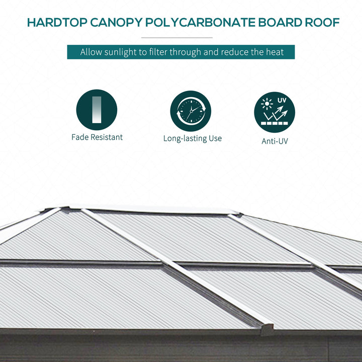 3 x 3.6(m) Hardtop Gazebo Canopy with Polycarbonate Roof and Aluminium Frame, Garden Pavilion with Mosquito Netting and Curtains, Brown