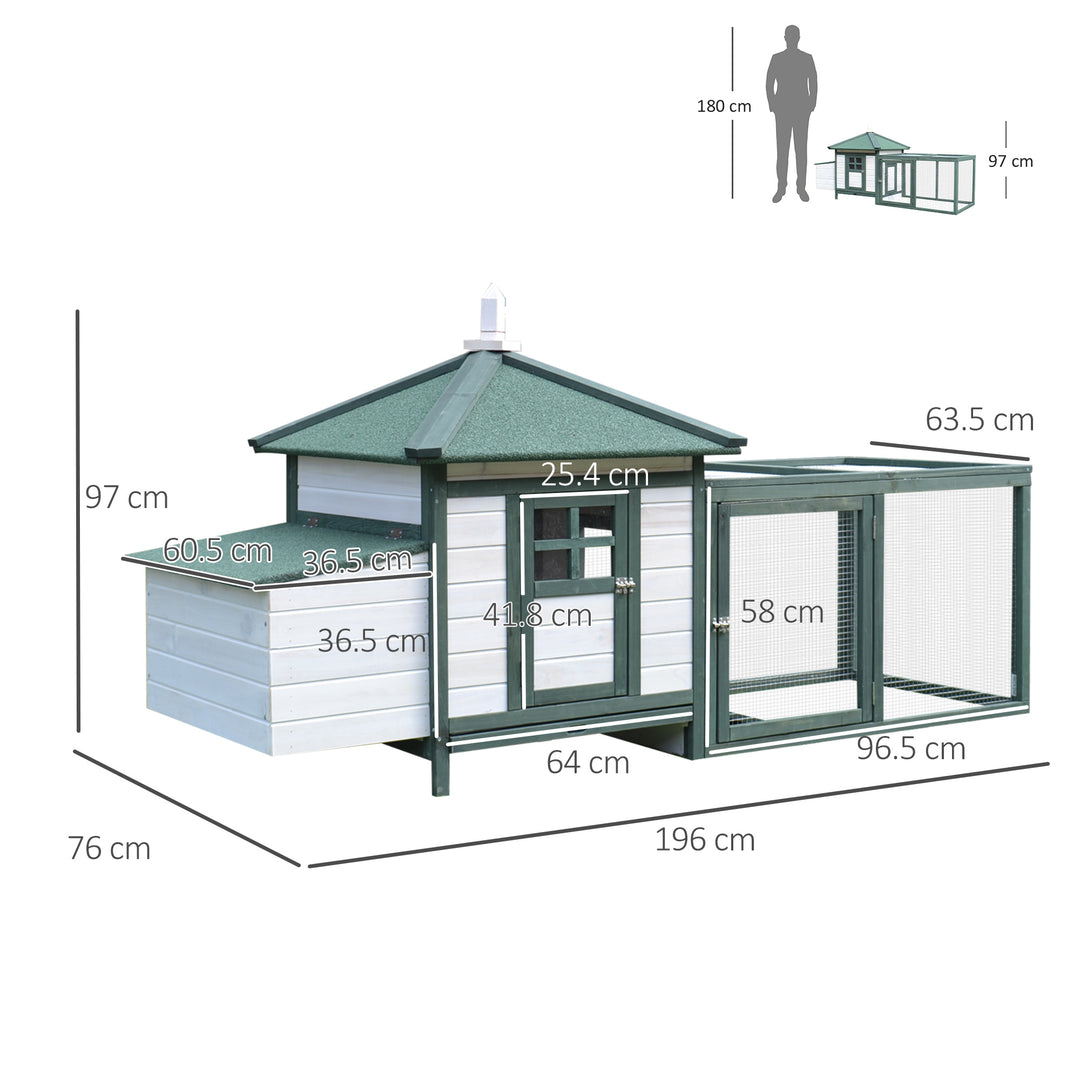 Chicken Coop, Small Animal Pet cage w/ Nesting Box, Wooden Outdoor Run, Green