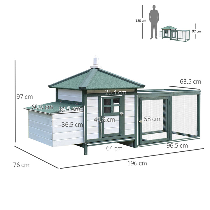Chicken Coop, Small Animal Pet cage w/ Nesting Box, Wooden Outdoor Run, Green
