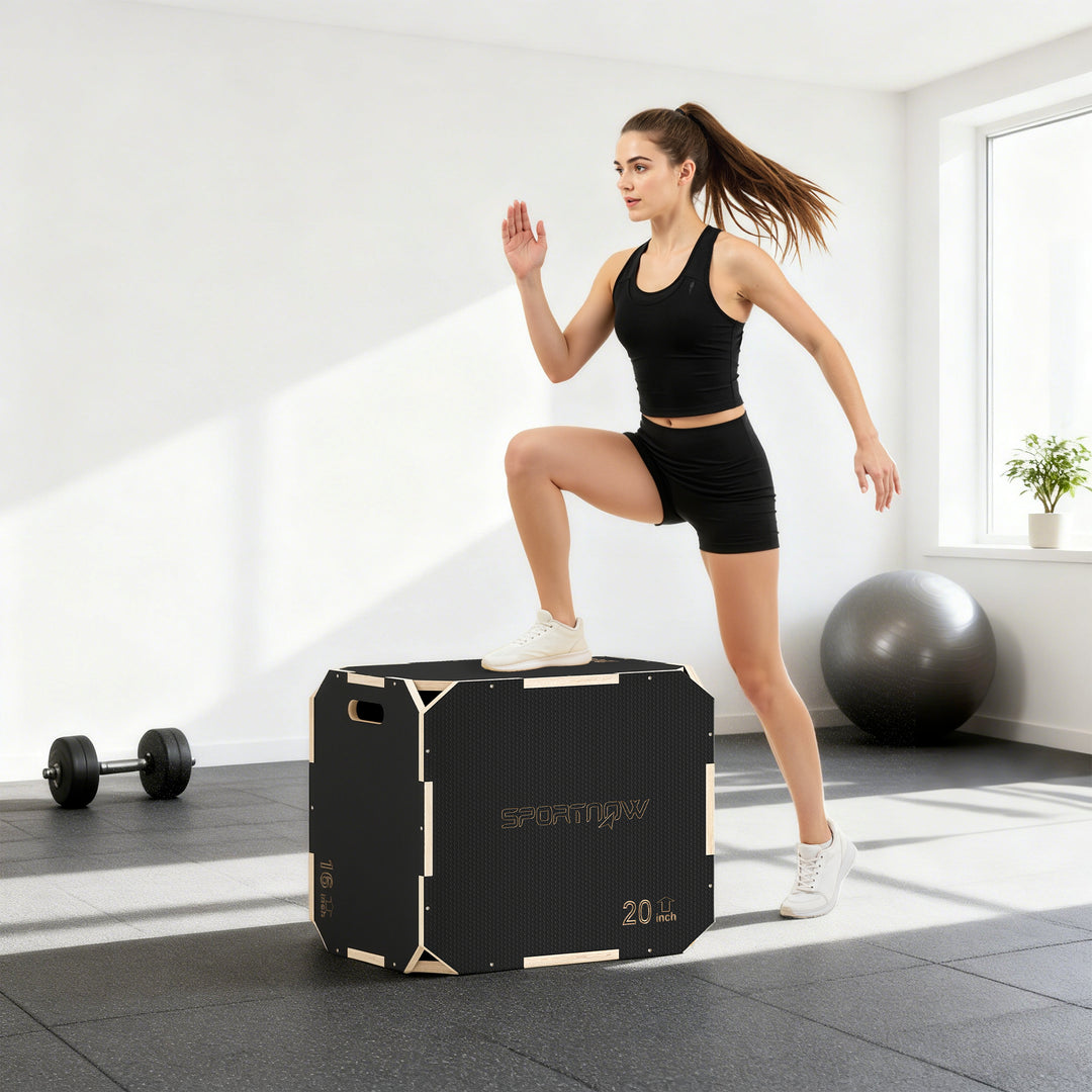 Non-Slip Plyo Box, Corner-free Wooden Jump Box, 41 x 61 x 51 cm