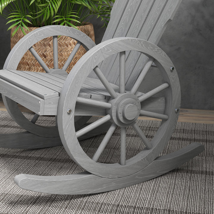 Wooden Adirondack Rocking Chair Reclining Armchair Outdoor Garden Furniture Patio Porch Rocker - Grey