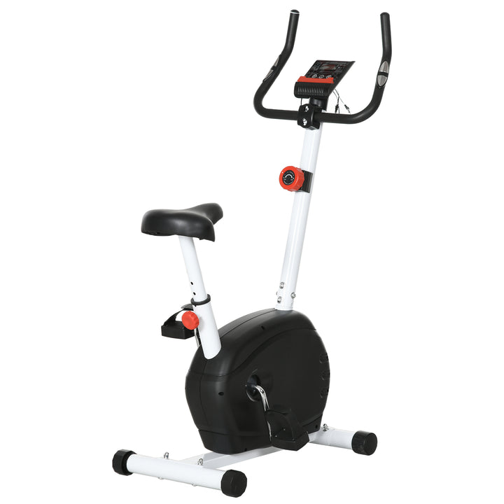 SPORTNOW Quiet Exercise Bike Stationary Bike with 8-Level Magnetic Resistance, Heart-Rate Sensor and Wheels, White