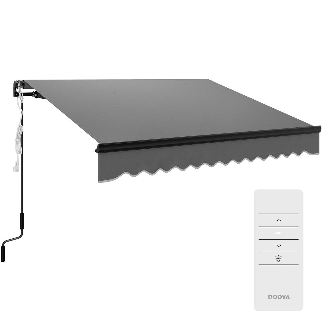 2.5 x 2m Electric Awning with LED Light and Remote Controller, Aluminium Frame DIY Retractable Awning, UV50+ Sun Shade Canopy for Garden Patio Deck Door Window, Dark Grey