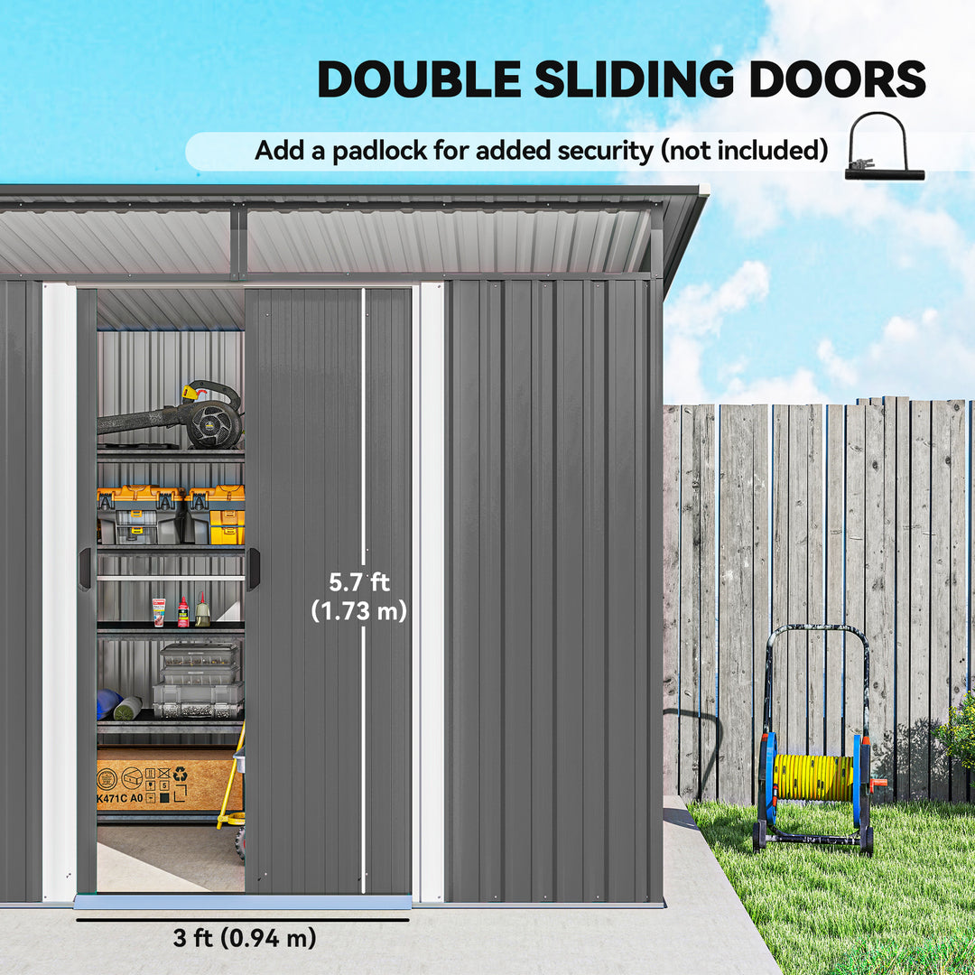 9ft x 6.5ft Garden Storage Shed with Top Window, Metal Outdoor Shed To