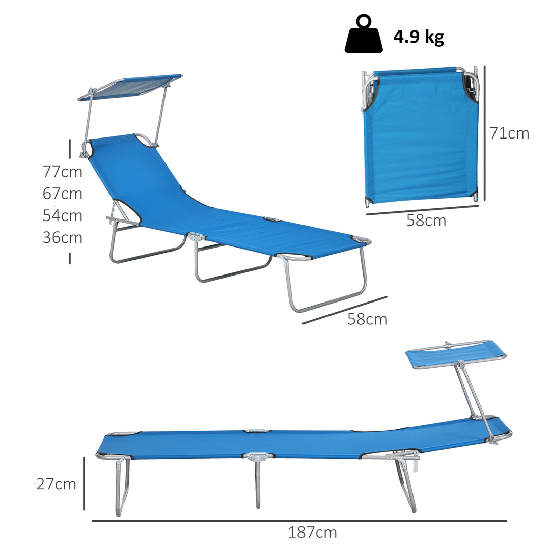 Sun Lounger, with Adjustable Face Canopy - Bright Blue