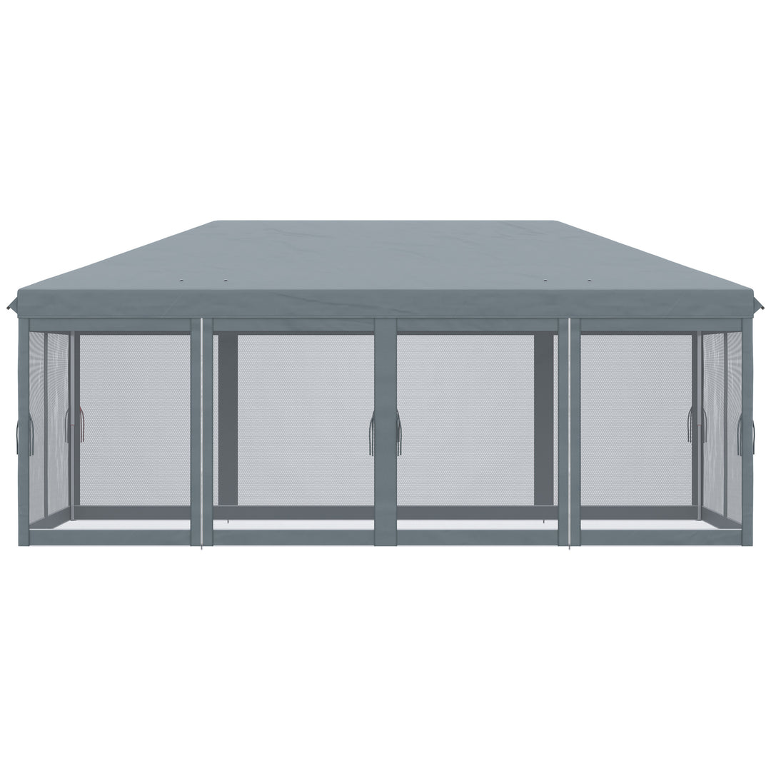 3 x 6m Pop Up Gazebo, Outdoor Canopy Shelter, Marquee Party Wedding Tent with 6 Mesh Walls and Carry Bag, Grey