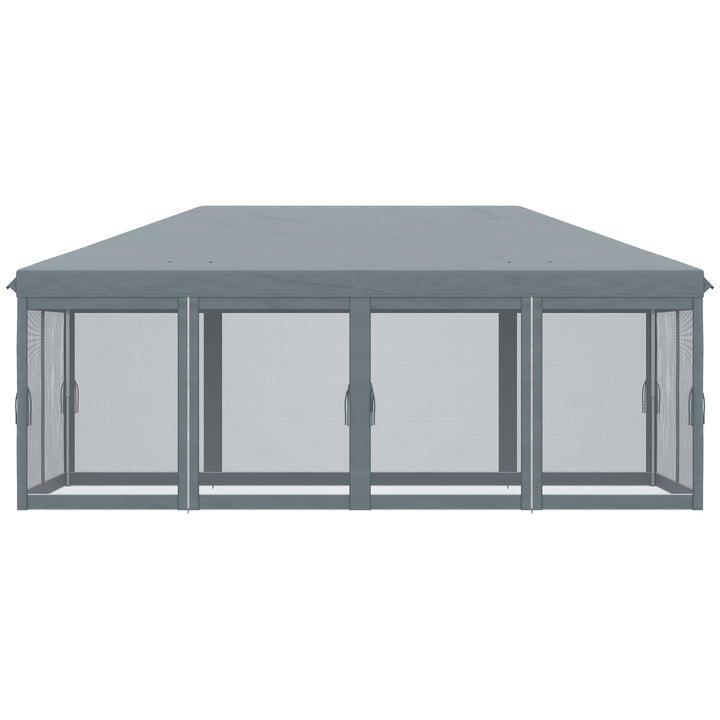 3 x 6m Pop Up Gazebo, Outdoor Canopy Shelter, Marquee Party Wedding Tent with 6 Mesh Walls and Carry Bag, Grey