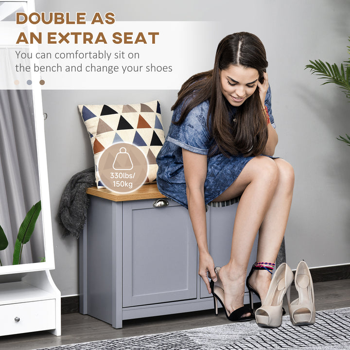 Shoe Cabinet, Modern Shoe Bench with 2 Doors for Hallway, Entryway, Grey