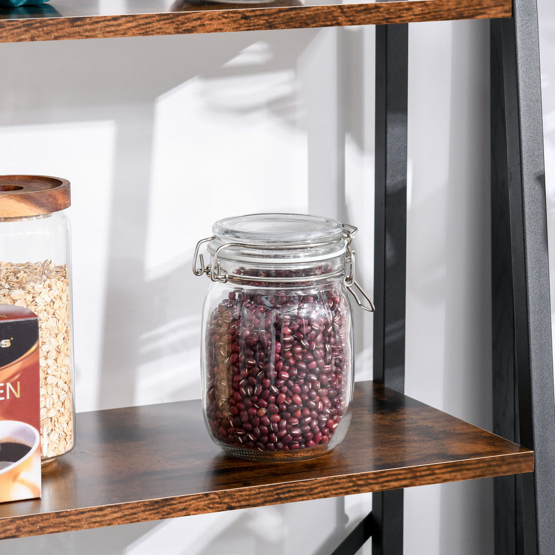 MCL Ladder Shelf, Bookshelf, 4-Tier Industrial Storage Rack for Living Room, Bedroom, Kitchen, Rustic Brown and Black