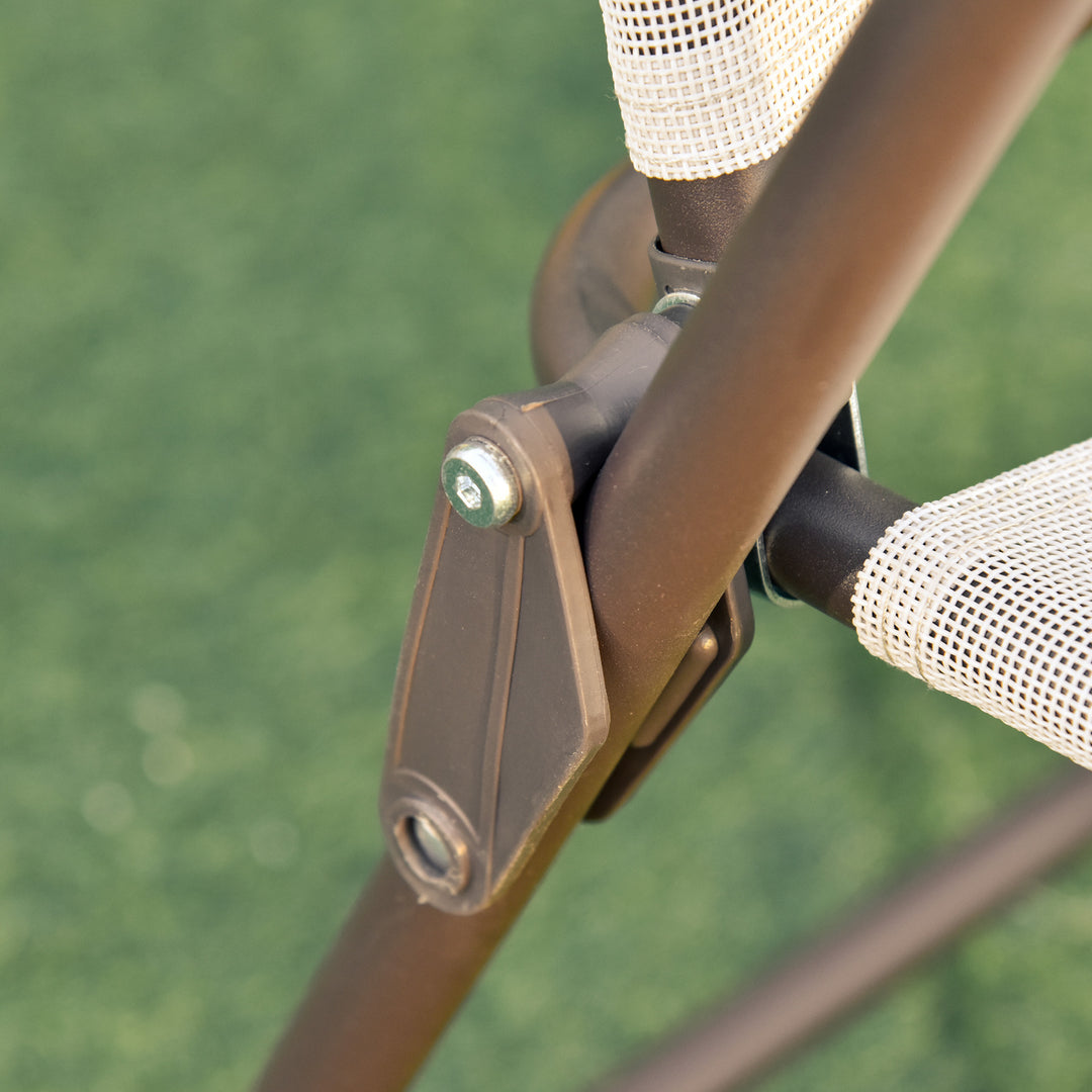 MCL Garden Patio Texteline Folding Chairs Plus Table and Parasol Furniture Bistro Set 6 Pieces - Coffee/Cream