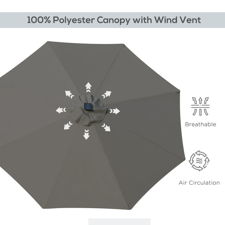 2.7m Patio Garden Umbrella Outdoor Parasol with Tilt Crank and 24 LEDs Lights (Grey)