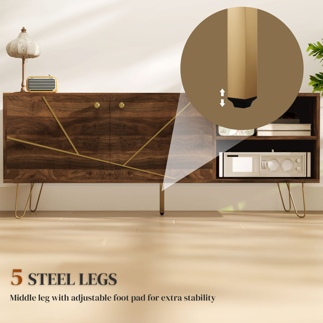TV Stand Cabinet for up to 60 Inch TV, Modern 130cm TV Unit with Adjustable Shelves and Hairpin Legs, Double Door TV Cabinet for Living Room, Bedroom, Brown